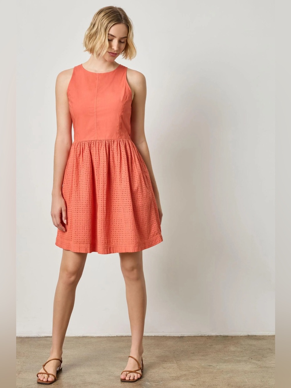 NWT Lilla P EYELET HIGH NECK MINI DRESS Size Small Terracotta